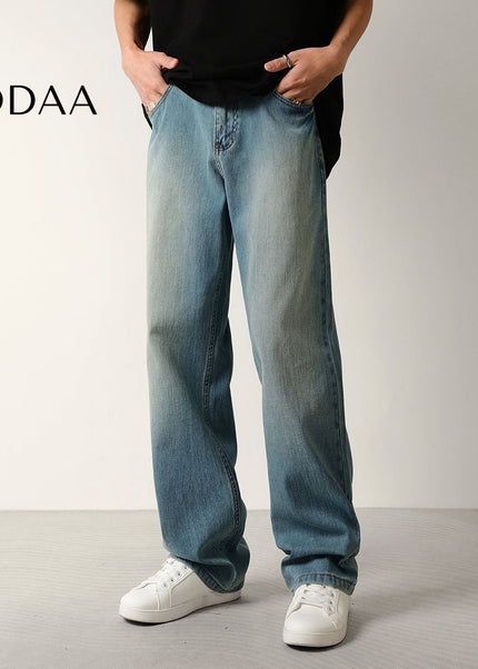 Light Blue Nostalgic Wash Stretch Straight Jeans - 28 / Mid Blue - Men’s Jeans