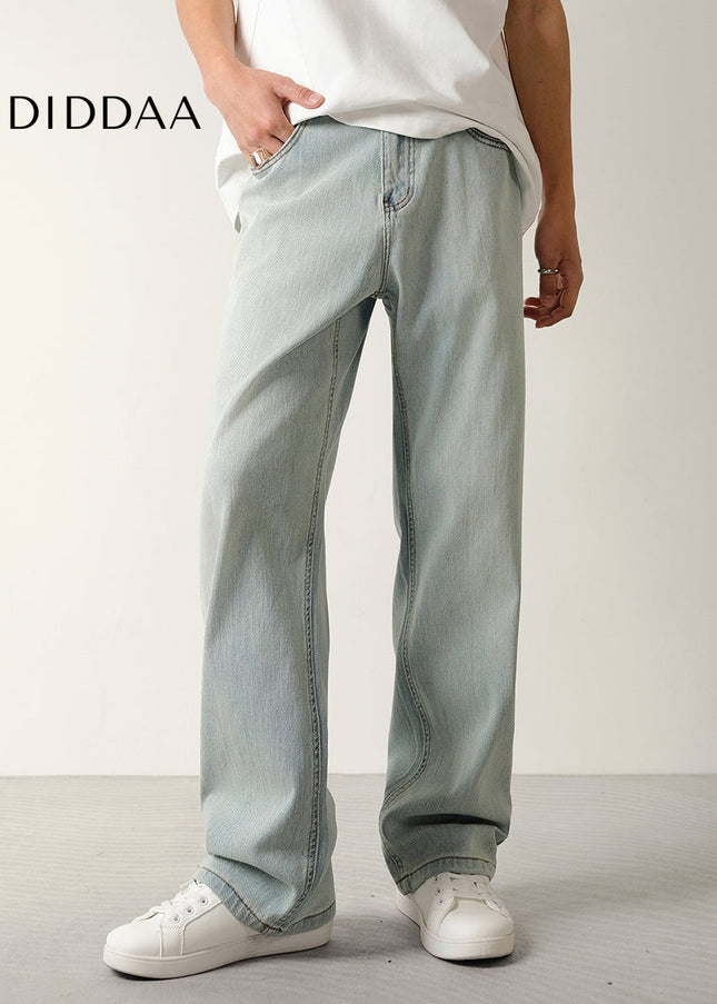 Light Blue Nostalgic Wash Stretch Straight Jeans - Men’s Jeans