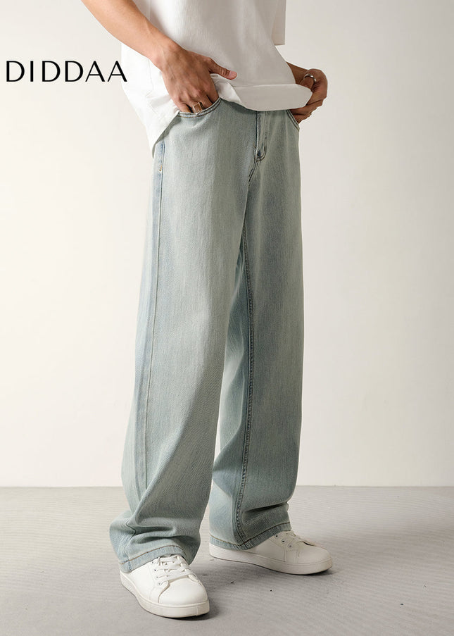 Light Blue Nostalgic Wash Stretch Straight Jeans - Men’s Jeans