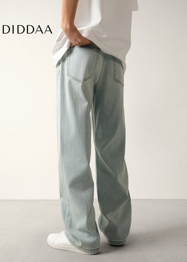 Light Blue Nostalgic Wash Stretch Straight Jeans - Men’s Jeans