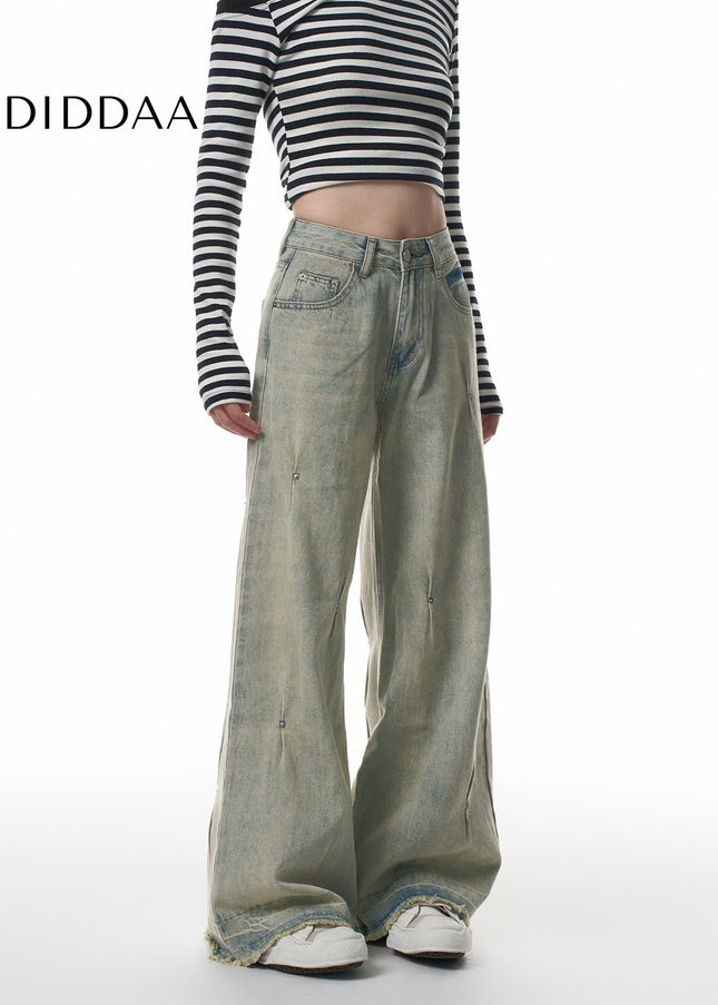 Light Blue Pleated Wide-Leg Jeans for Women - Women’s Jeans