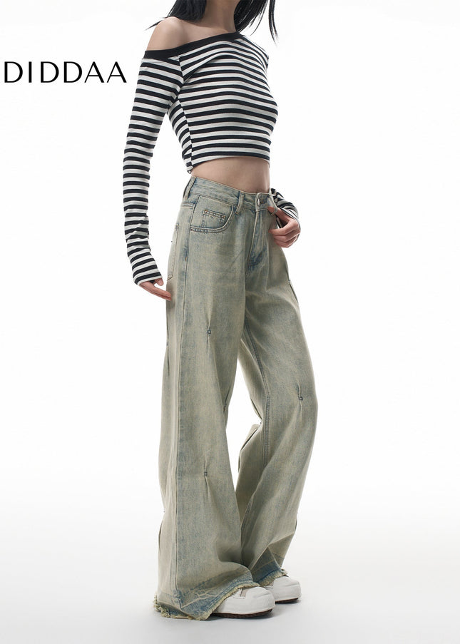 Light Blue Pleated Wide-Leg Jeans for Women - Women’s Jeans
