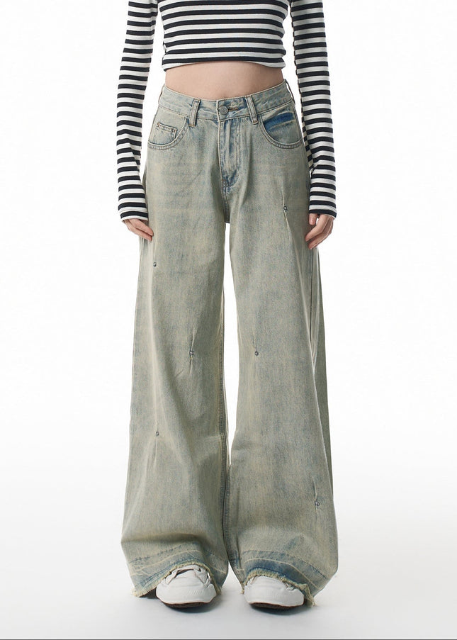 Light Blue Pleated Wide-Leg Jeans for Women - Women’s Jeans