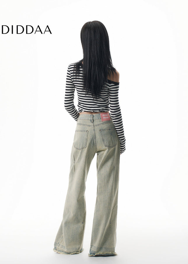 Light Blue Pleated Wide-Leg Jeans for Women - Women’s Jeans