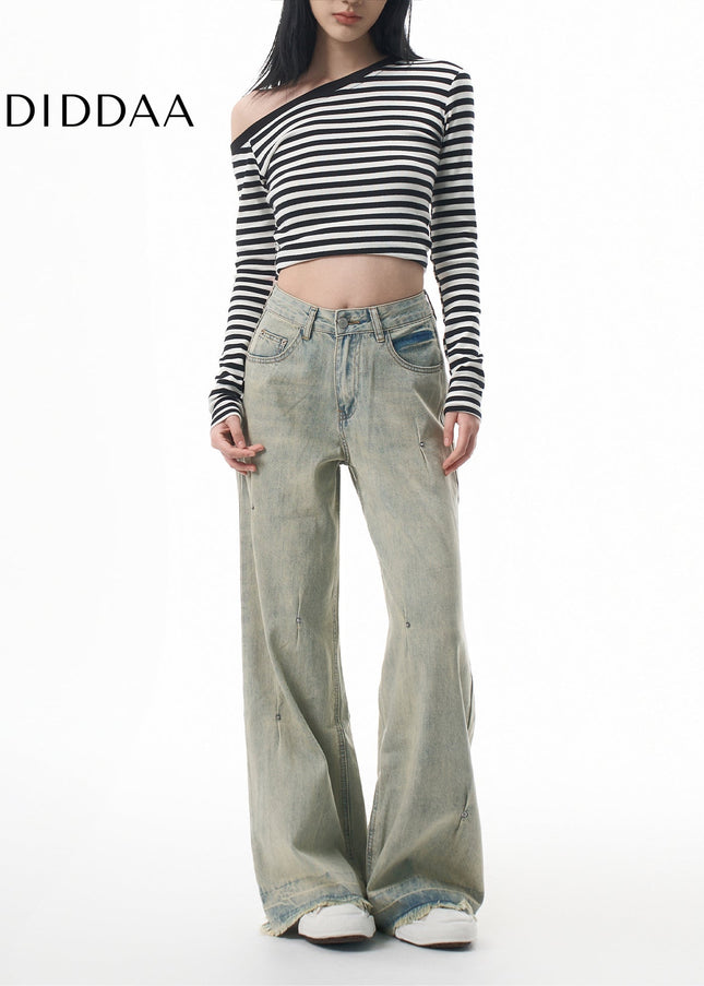 Light Blue Pleated Wide-Leg Jeans for Women - Women’s Jeans