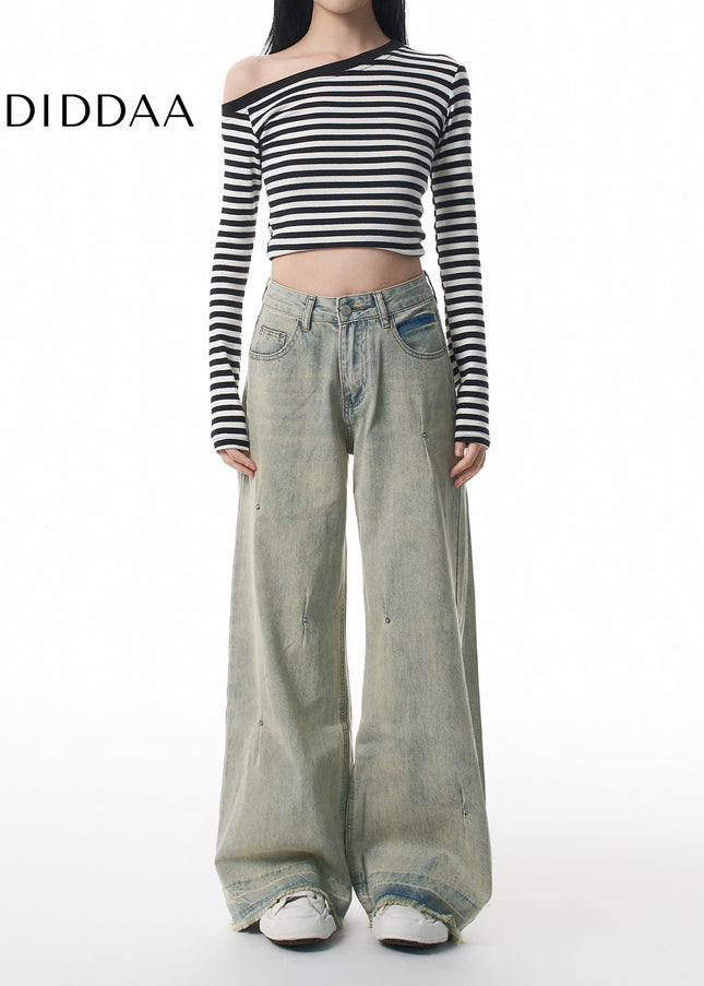 Light Blue Pleated Wide-Leg Jeans for Women - XS / Light Blue - Women’s Jeans