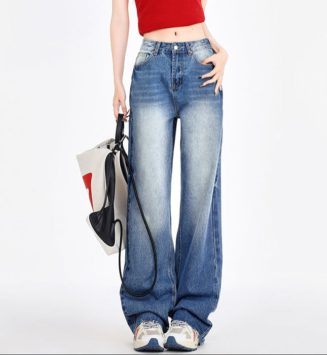 Light Blue Raw Edges Wide Leg Retro Jeans - Women’s Jeans