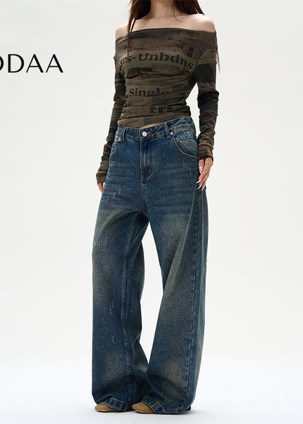 Light Blue Relaxed Loose Straight-Leg Jeans - S / Dark Blue - Women’s Jeans