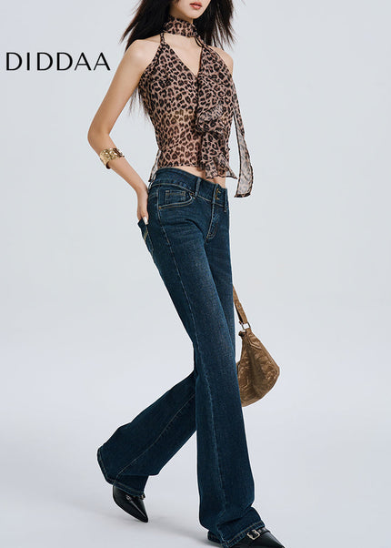 Light Blue Retro Bootcut Jeans with Slim Fit Design - Women’s Jeans