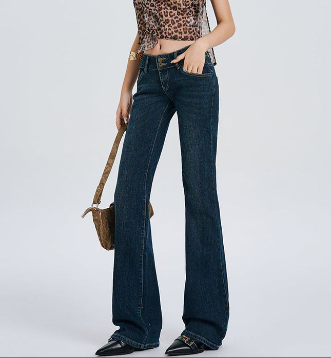 Light Blue Retro Bootcut Jeans with Slim Fit Design - Women’s Jeans