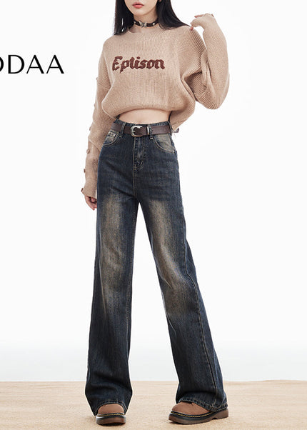 Light Blue Retro Distressed Micro Flared Jeans - Women’s Jeans