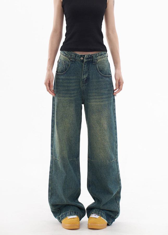 Light Blue Retro Distressed Straight Leg Jeans - Women’s Jeans