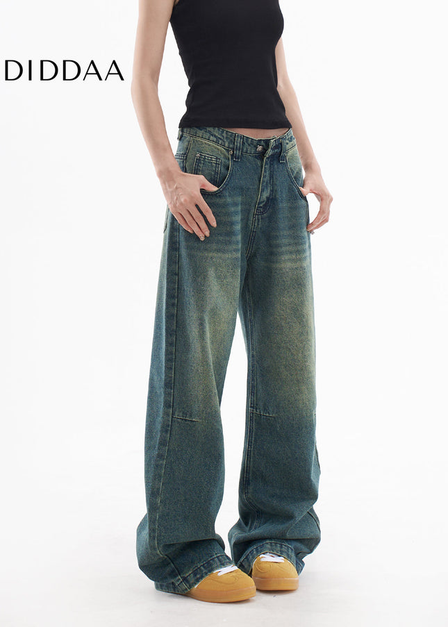 Light Blue Retro Distressed Straight Leg Jeans - Women’s Jeans
