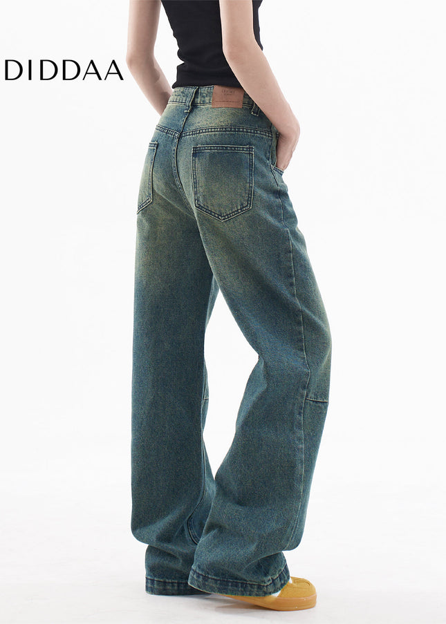 Light Blue Retro Distressed Straight Leg Jeans - Women’s Jeans