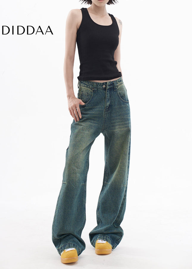 Light Blue Retro Distressed Straight Leg Jeans - Women’s Jeans