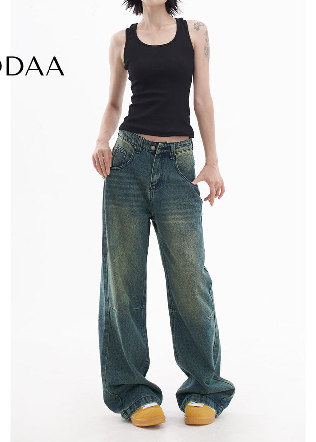 Light Blue Retro Distressed Straight Leg Jeans - Women’s Jeans