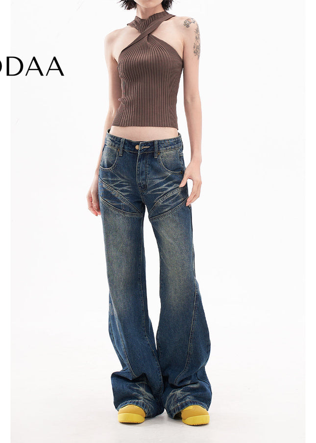 Light Blue Retro Flared Jeans Women’s 2025 Spring Style - XS / Dark Blue - Women’s Jeans