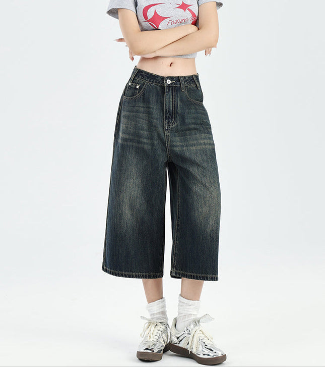 Light Blue Retro Loose Cropped Wide-Leg Jeans Women’s - Women’s Jeans