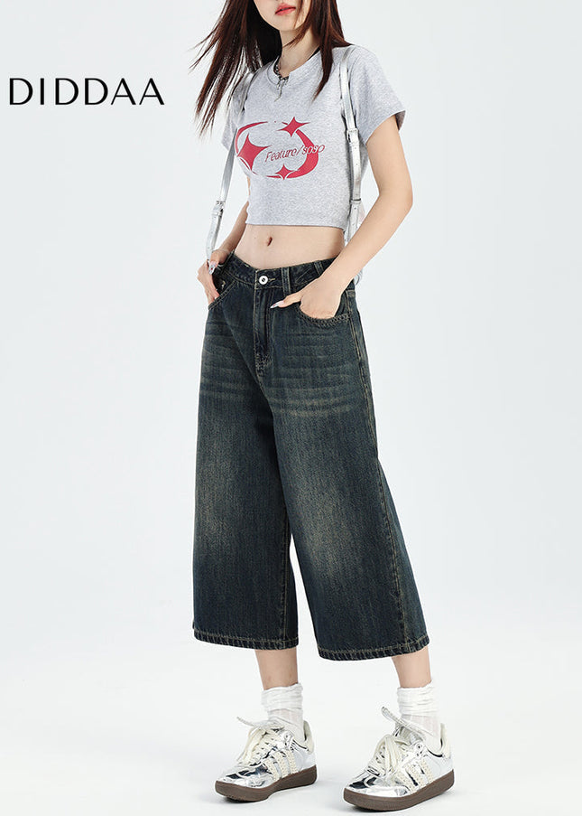 Light Blue Retro Loose Cropped Wide-Leg Jeans Women’s - Women’s Jeans