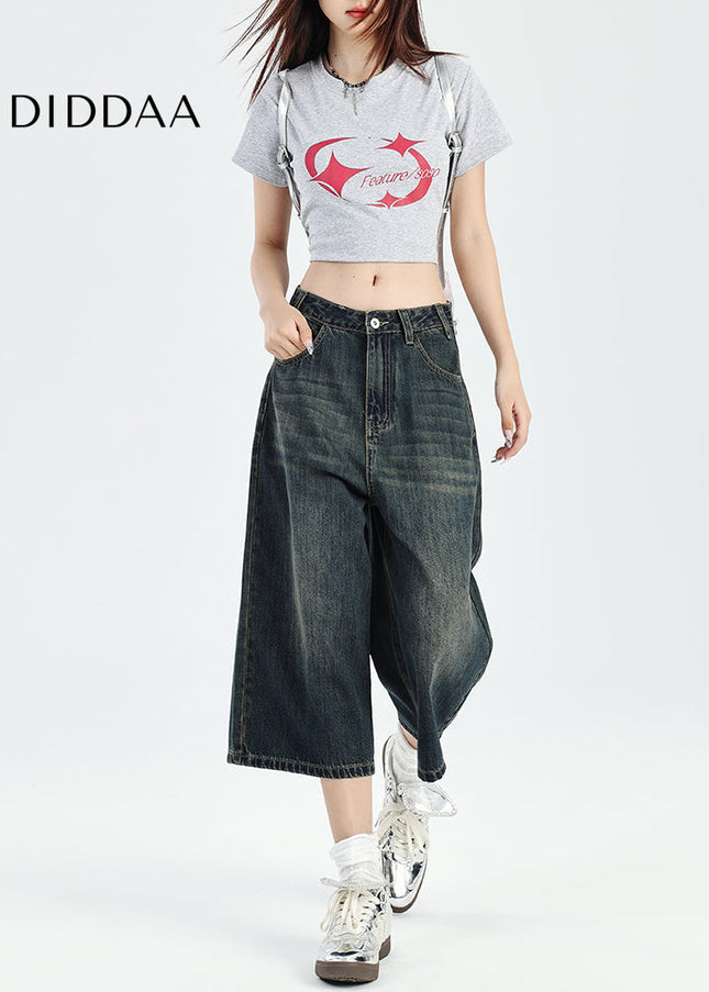 Light Blue Retro Loose Cropped Wide-Leg Jeans Women’s - Women’s Jeans