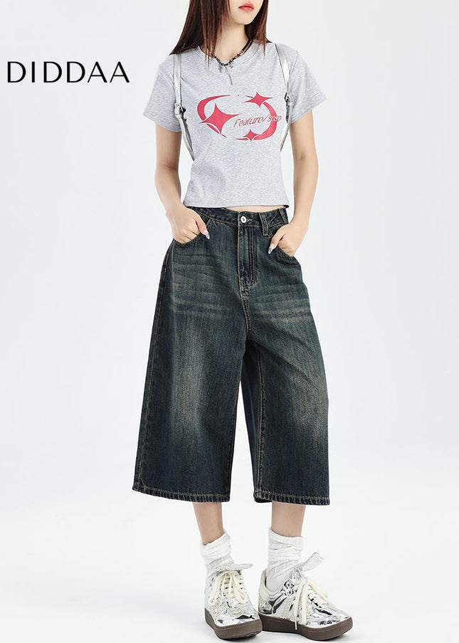 Light Blue Retro Loose Cropped Wide-Leg Jeans Women’s - Women’s Jeans