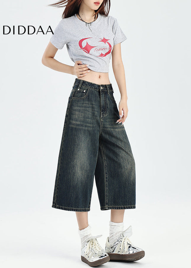 Light Blue Retro Loose Cropped Wide-Leg Jeans Women’s - Women’s Jeans