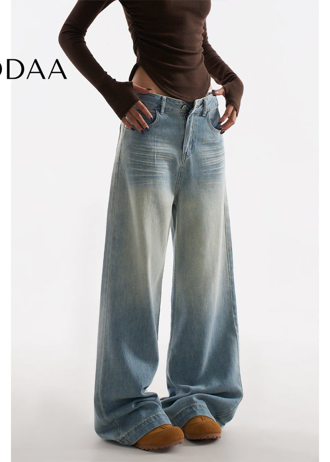 Light Blue Retro Loose Fit Wide Leg Jeans - Women’s Jeans
