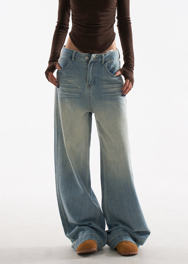 Light Blue Retro Loose Fit Wide Leg Jeans - Women’s Jeans