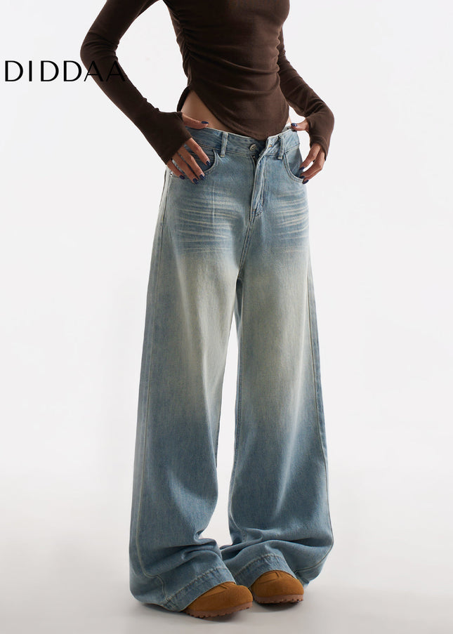Light Blue Retro Loose Fit Wide Leg Jeans - Women’s Jeans