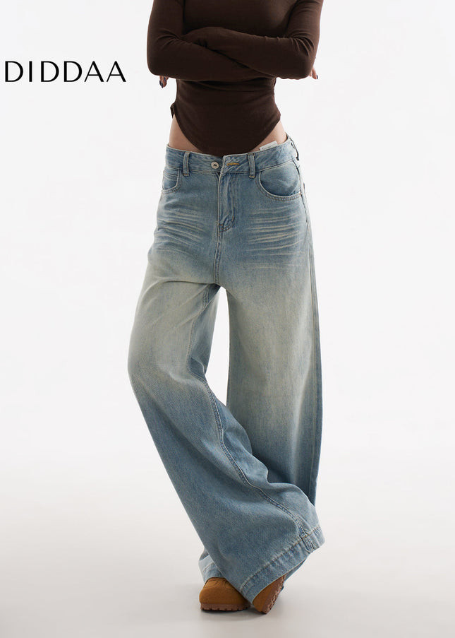 Light Blue Retro Loose Fit Wide Leg Jeans - Women’s Jeans