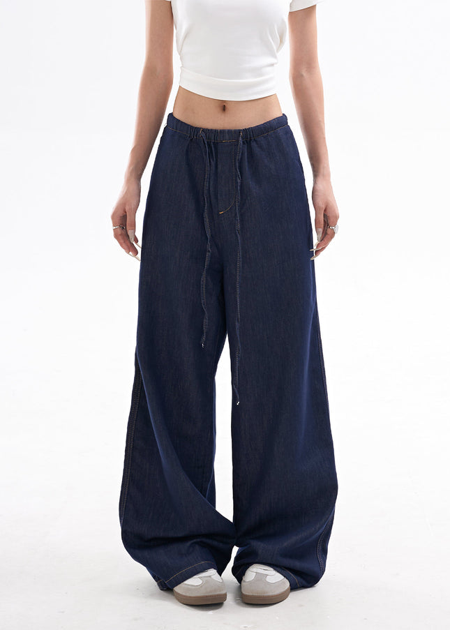 Light Blue Retro Loose Wide Leg Jeans for Women - Women’s Jeans