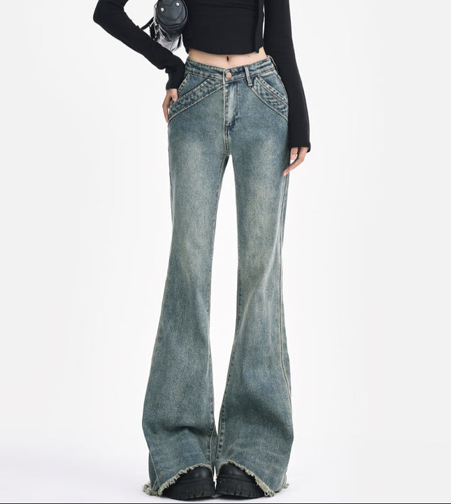 Light Blue Retro Low-Rise Flared Jeans Women’s 2025 Design - Women’s Jeans