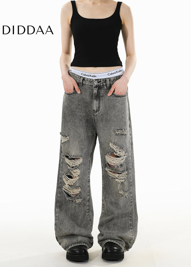 Light Blue Retro Ripped Bootcut Jeans for Men and Women - Men’s Jeans
