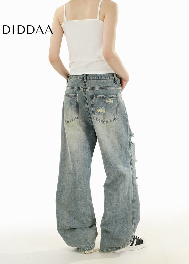 Light Blue Retro Ripped Bootcut Jeans for Men and Women - Men’s Jeans