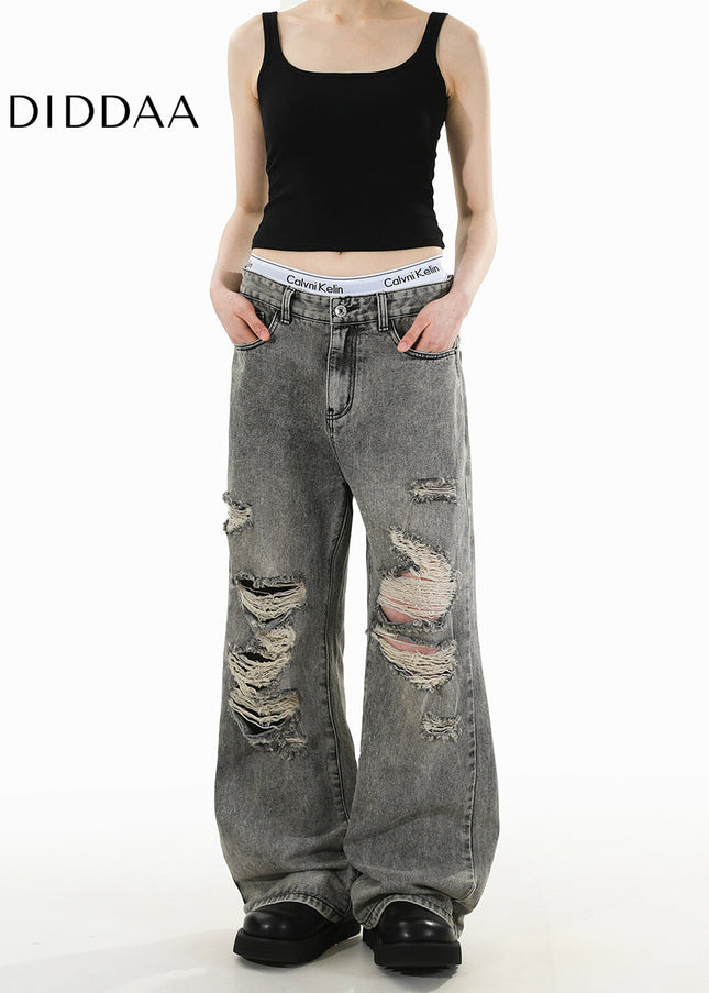 Light Blue Retro Ripped Bootcut Jeans for Men and Women - Men’s Jeans