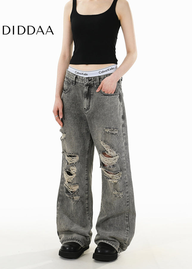 Light Blue Retro Ripped Bootcut Jeans for Men and Women - Men’s Jeans