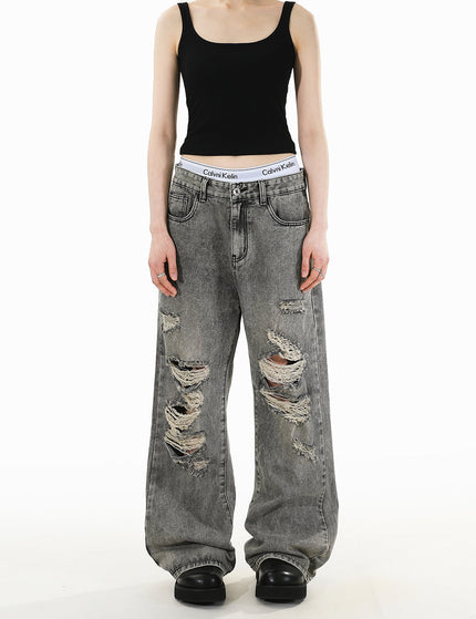 Light Blue Retro Ripped Bootcut Jeans for Men and Women - S / Grey - Men’s Jeans