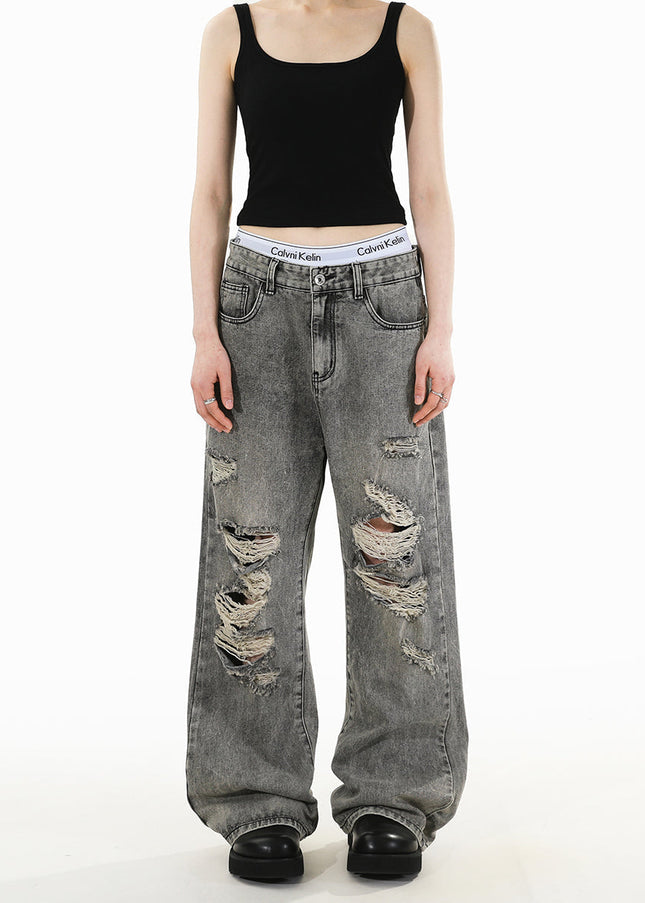 Light Blue Retro Ripped Bootcut Jeans for Men and Women - S / Grey - Men’s Jeans