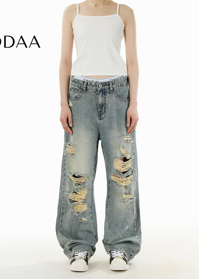 Light Blue Retro Ripped Bootcut Jeans for Men and Women - S / Vintage Blue - Men’s Jeans