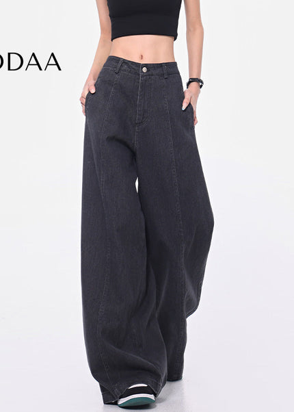 Grey Vintage Wash Loose Wide-Leg Jeans for Women - Women’s Jeans