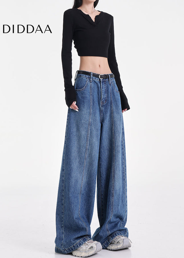 Light Blue Retro Washed Straight-Leg Jeans - Women’s Jeans