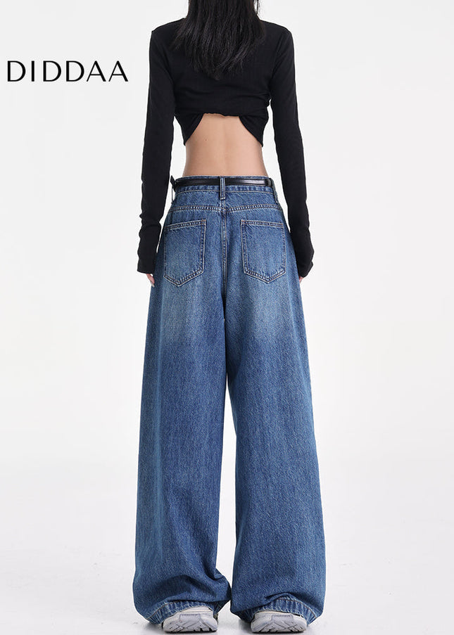 Light Blue Retro Washed Straight-Leg Jeans - Women’s Jeans