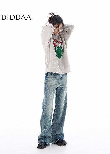 Light Blue Retro Wide-Leg High-Waisted Jeans - Women’s Jeans