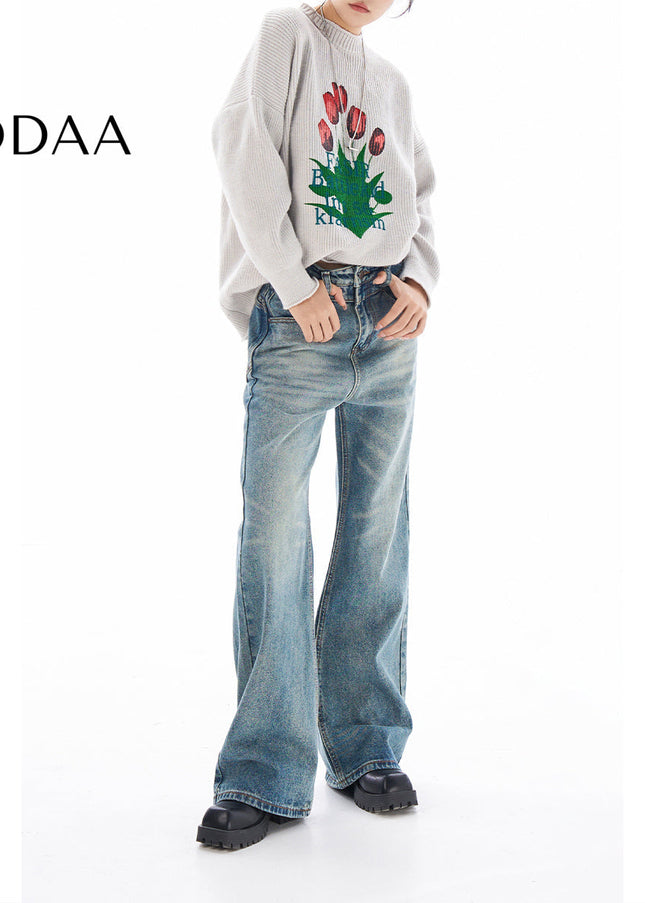 Light Blue Retro Wide-Leg High-Waisted Jeans - Women’s Jeans