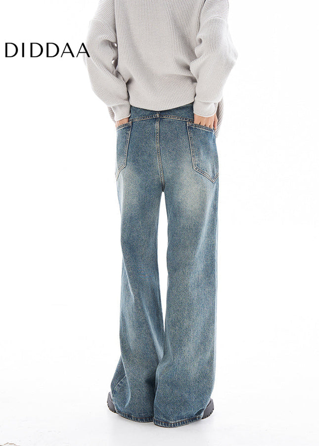 Light Blue Retro Wide-Leg High-Waisted Jeans - Women’s Jeans