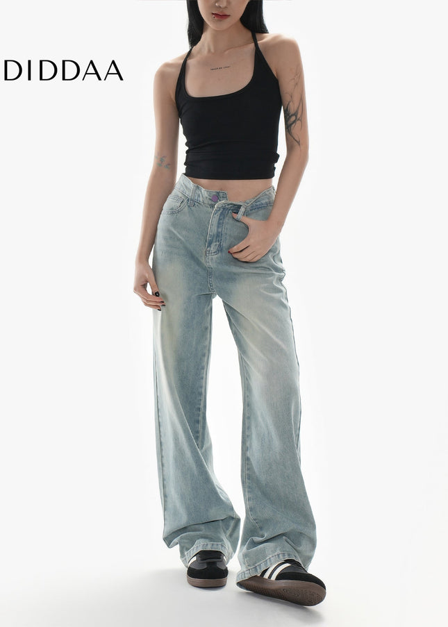 Light Blue Retro Wide-Leg Jeans for Women Spring 2025 - Women’s Jeans