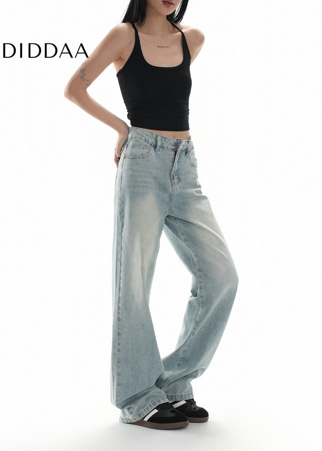 Light Blue Retro Wide-Leg Jeans for Women Spring 2025 - Women’s Jeans