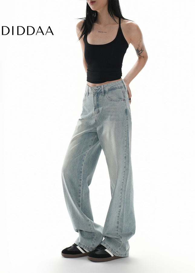 Light Blue Retro Wide-Leg Jeans for Women Spring 2025 - Women’s Jeans