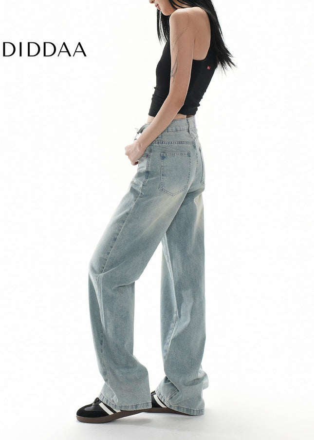 Light Blue Retro Wide-Leg Jeans for Women Spring 2025 - Women’s Jeans