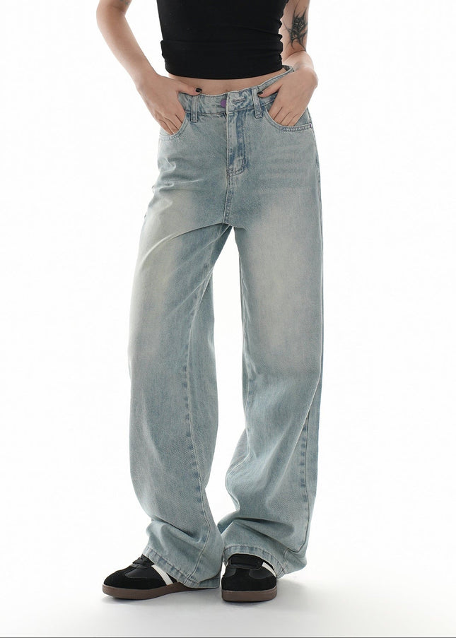 Light Blue Retro Wide-Leg Jeans for Women Spring 2025 - Women’s Jeans